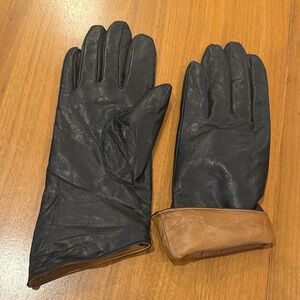 Vintage Black and Brown Leather Gloves, Small